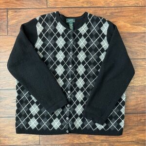 Ralph Lauren Argyle Cardigan 100% Lambs wool